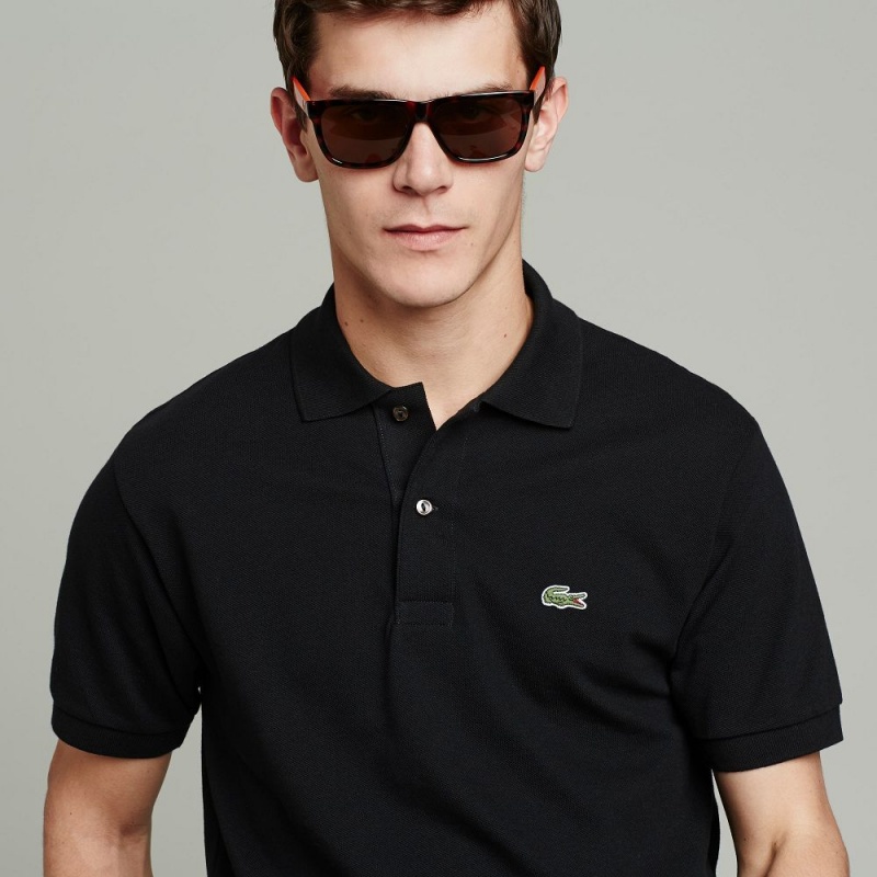 Men's Lacoste Big Fit Cotton Petit Piqué Polo Shirts Black | MZC264197