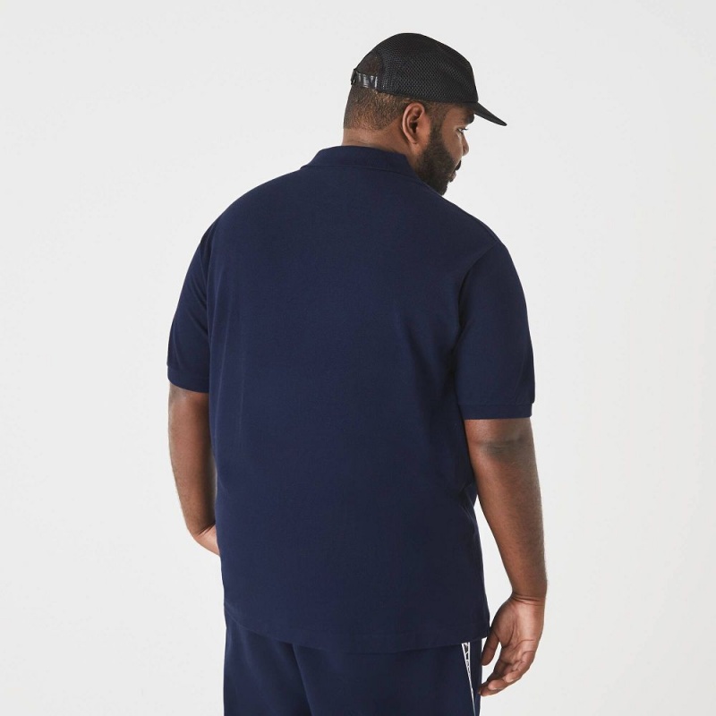 Men's Lacoste Big Fit Cotton Petit Piqué Polo Shirts Navy Blue | YPC654318