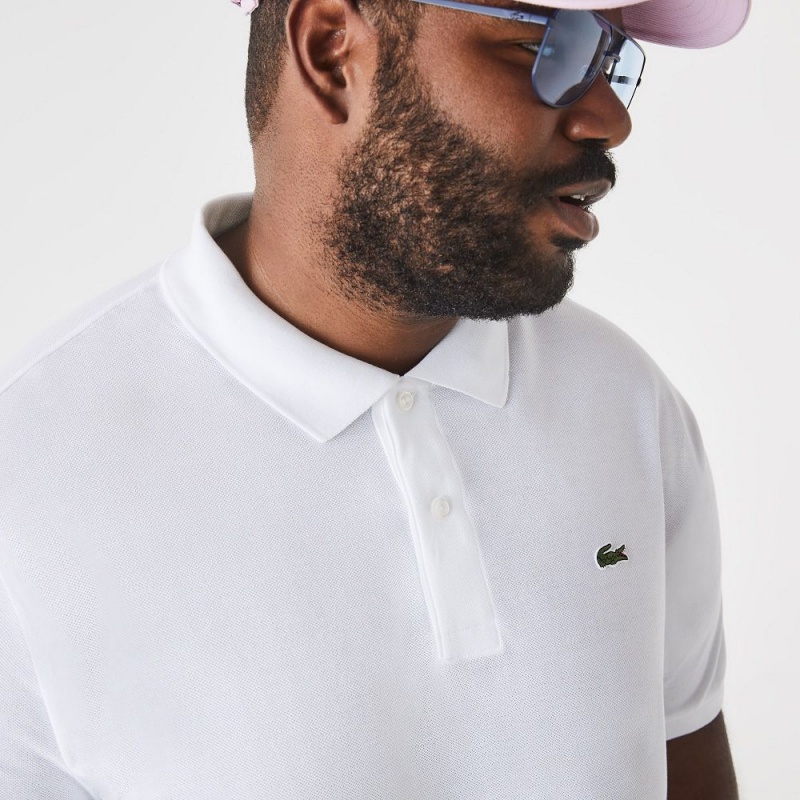 Men's Lacoste Big Fit Cotton Petit Piqué Polo Shirts White | DZS564728