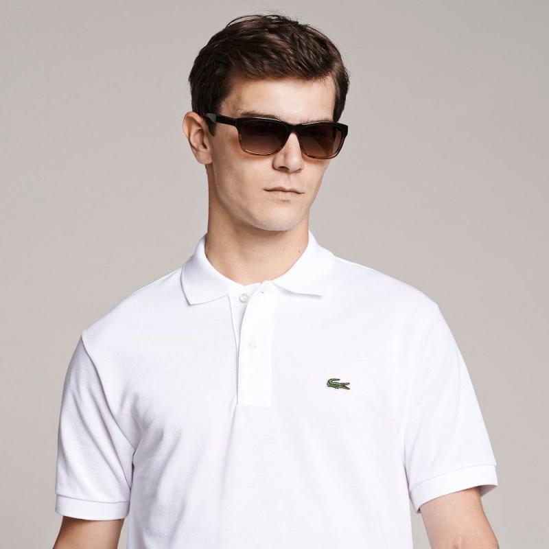 Men's Lacoste Big Fit Cotton Petit Piqué Polo Shirts White | DZS564728