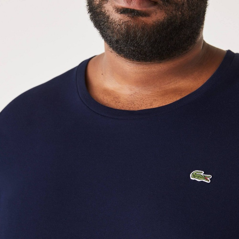 Men's Lacoste Big Fit Crew Neck Cotton Jersey T-Shirt Navy Blue | FEN926513