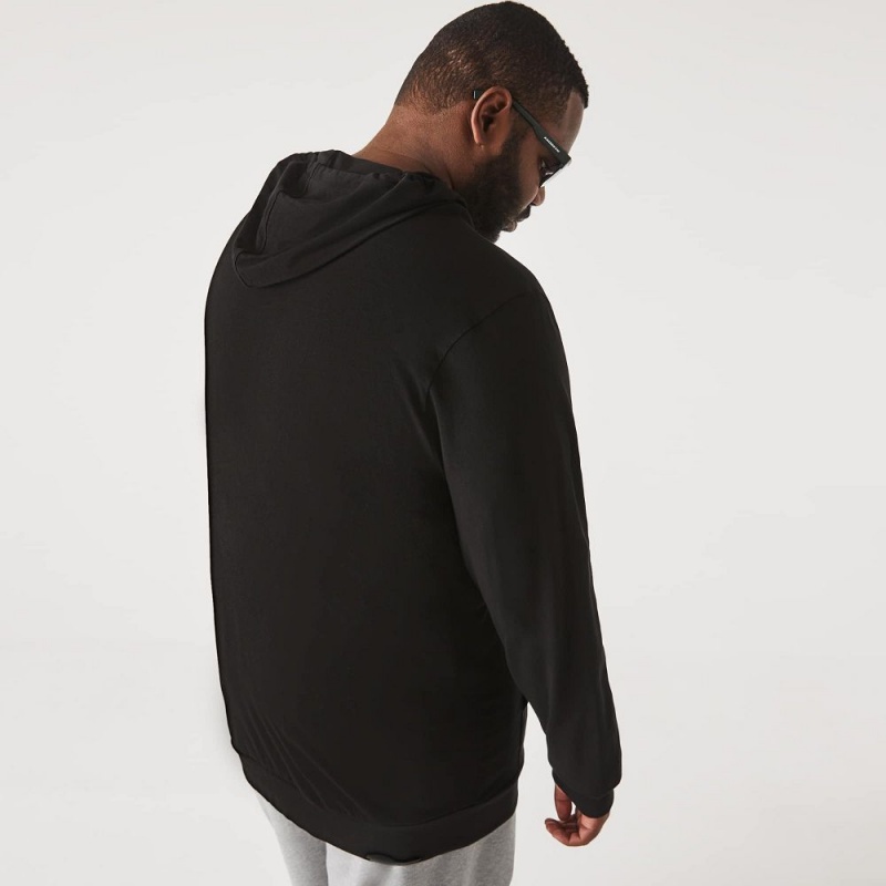 Men's Lacoste Big Fit Hooded T-Shirt Black | FGY187046