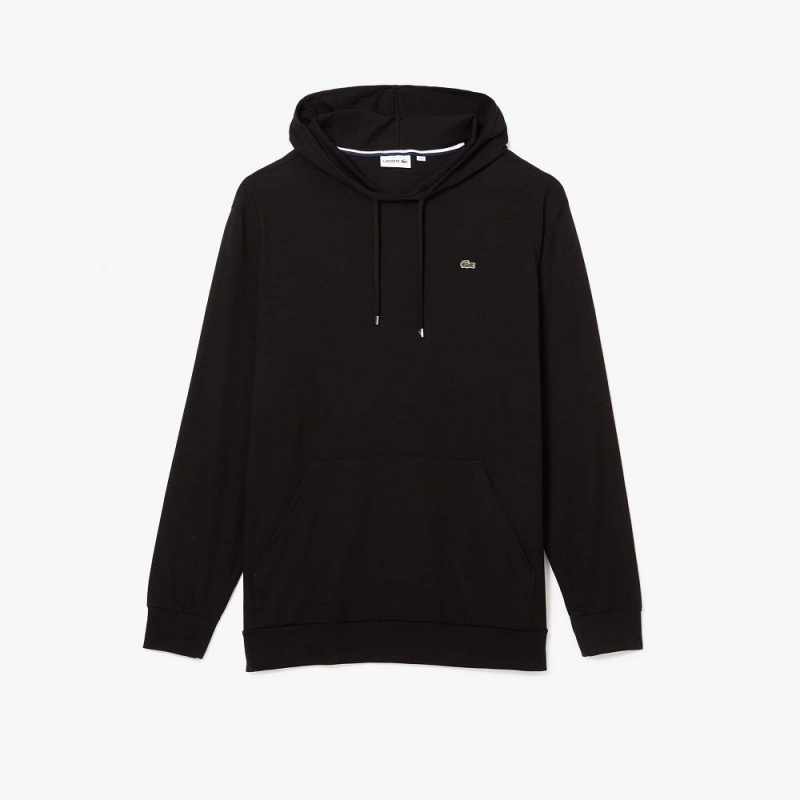 Men's Lacoste Big Fit Hooded T-Shirt Black | FGY187046