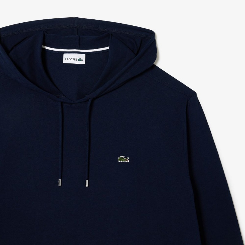 Men's Lacoste Big Fit Hooded T-Shirt Navy Blue | FIE389570