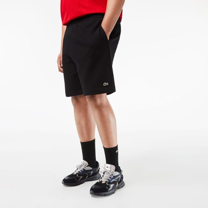 Men's Lacoste Big Fit Organic Cotton Brushed Fleece Shorts Black | NXE893716