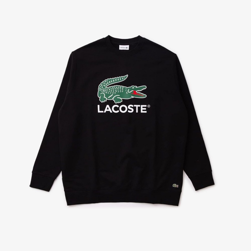 Men\'s Lacoste Big Fit Printed Sweatshirt Black | MWE230619