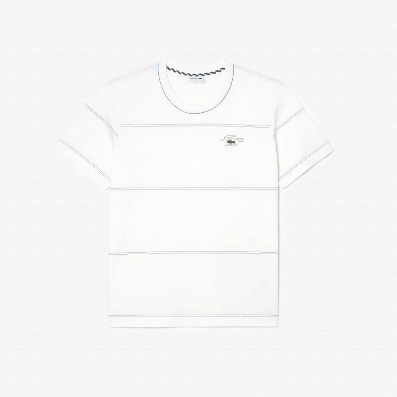 Men\'s Lacoste Big Fit Ribbed Collar T-Shirt White | NFO972306