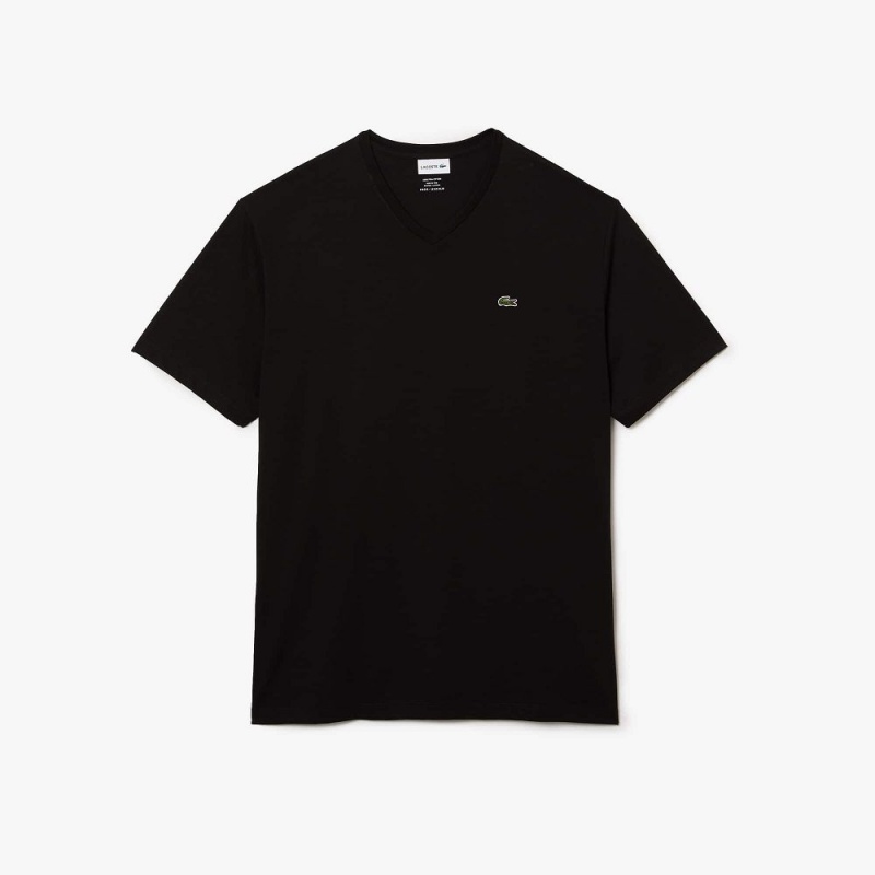 Men's Lacoste Big Fit V-Neck Pima T-Shirt Black | MKF986703