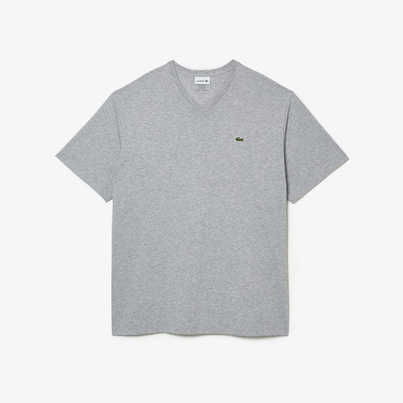 Men's Lacoste Big Fit V-Neck Pima T-Shirt Grey Chine | ASY015476