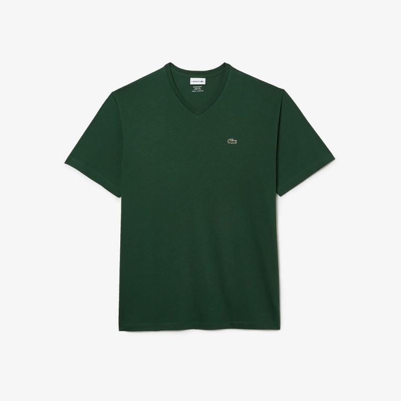 Men\'s Lacoste Big Fit V-Neck Pima T-Shirt Pine green | FON645319