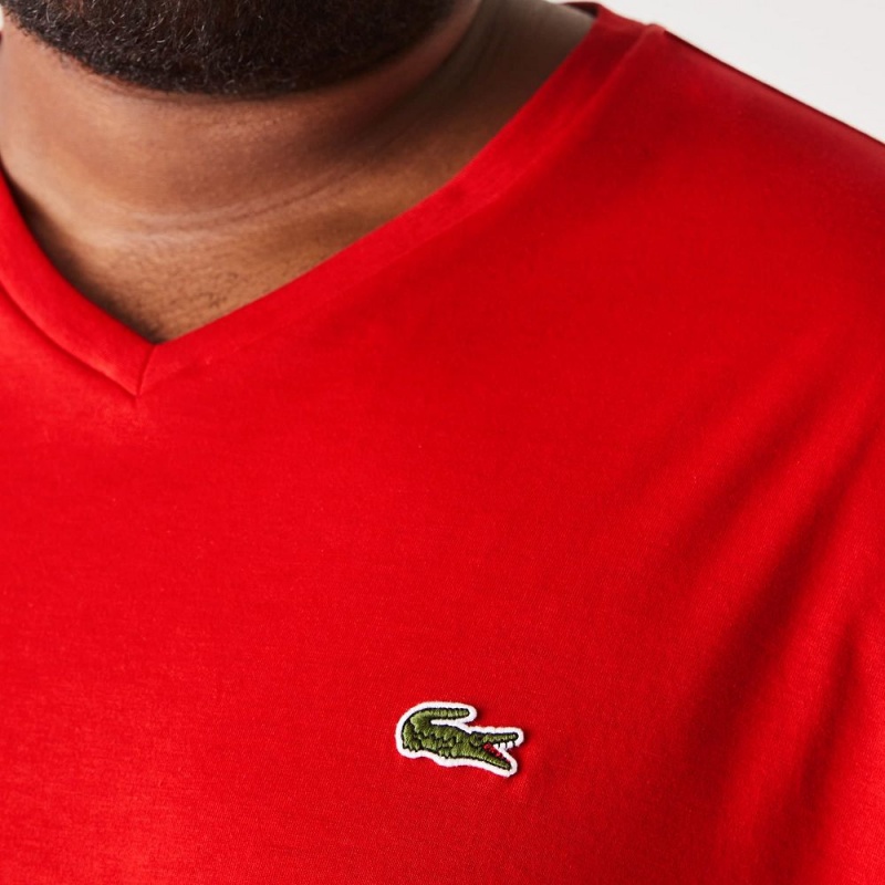 Men's Lacoste Big Fit V-Neck Pima T-Shirt Red | DFS159064