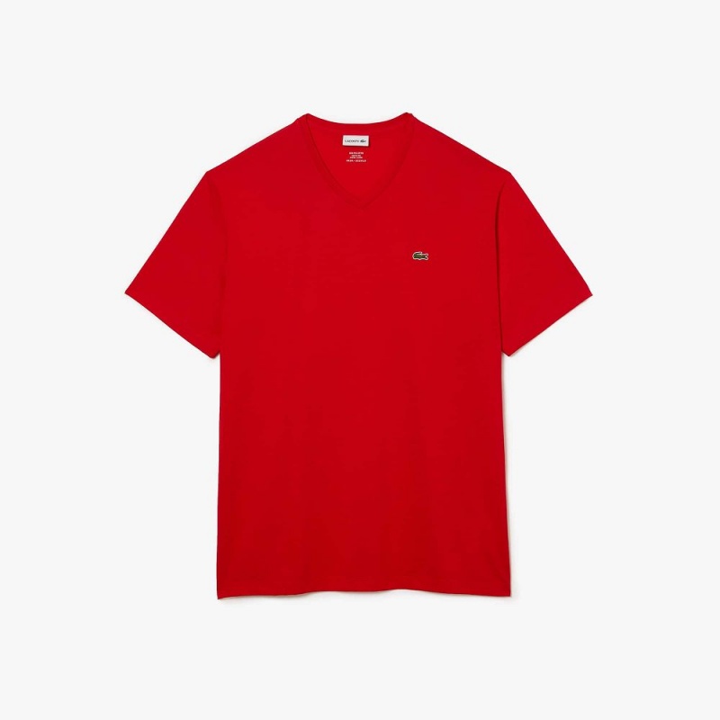 Men's Lacoste Big Fit V-Neck Pima T-Shirt Red | DFS159064