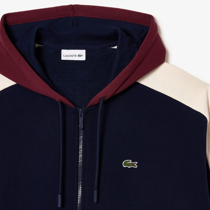 Men's Lacoste Big Fit Zip-Up Hoodie Navy Blue Bordeaux White | UNP786524