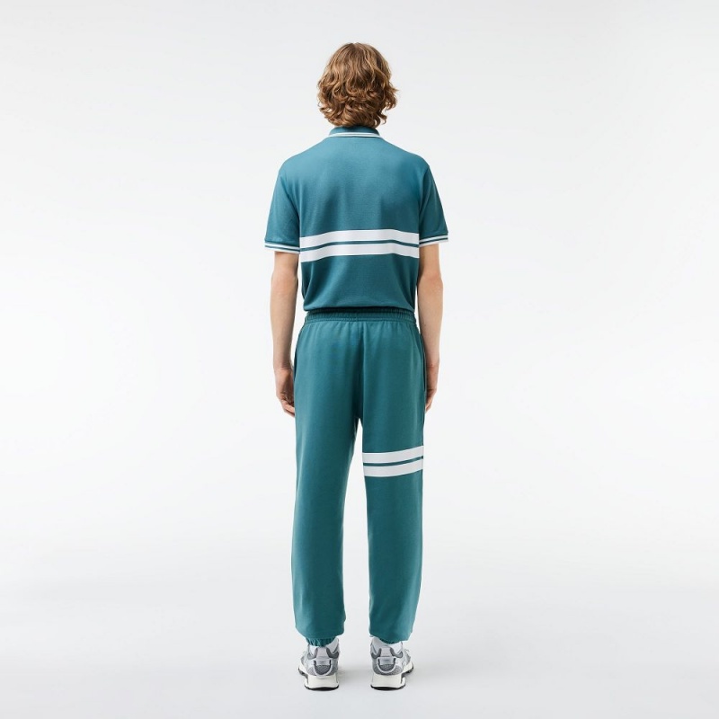 Men's Lacoste Bold Stripes Fleece Sweatpants Hydro blue | IHB780316