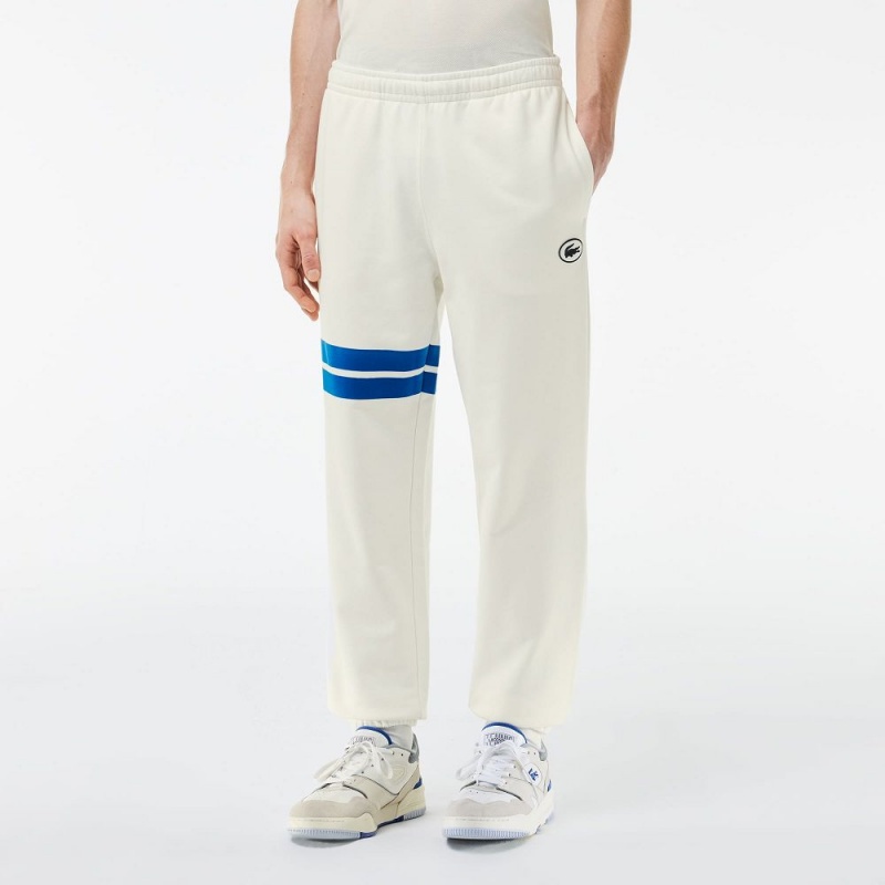 Men's Lacoste Bold Stripes Fleece Sweatpants White | HBP547209