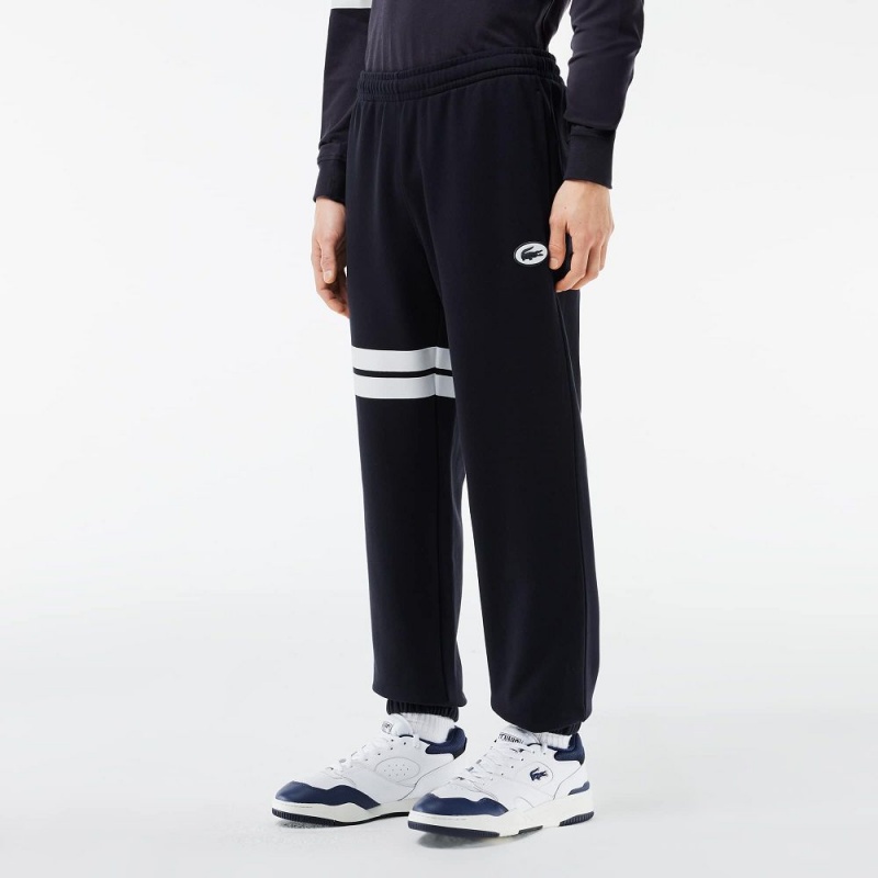 Men's Lacoste Bold Stripes Fleece Sweatpants Abysm blue | EFL402763