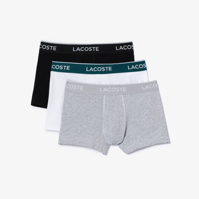 Men's Lacoste Branded 3-Pack Trunks Black White Grey Chine | UVS178549