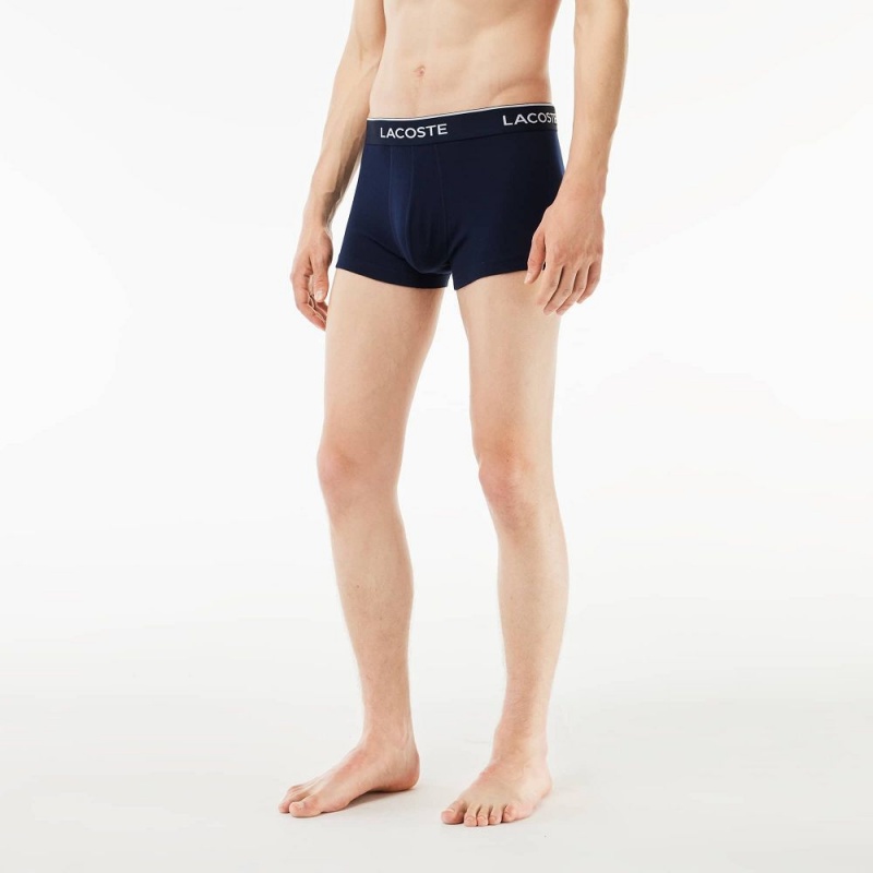 Men's Lacoste Branded 3-Pack Trunks Blue White Navy Blue | HLP069357