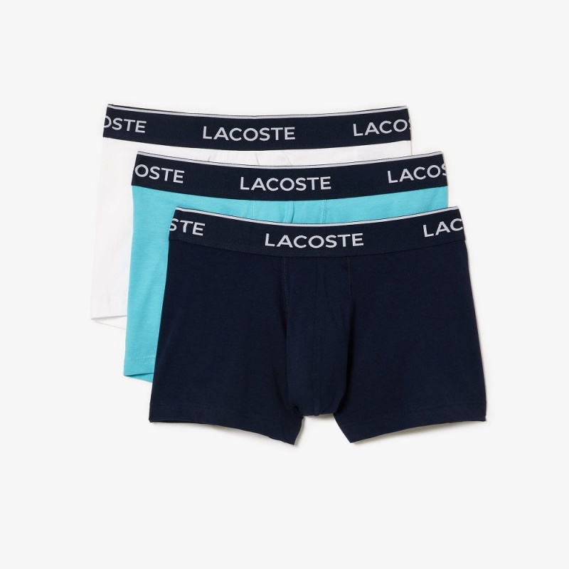 Men's Lacoste Branded 3-Pack Trunks Blue White Navy Blue | HLP069357