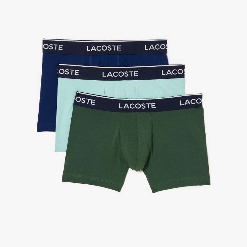 Men's Lacoste Branded 3-Pack Trunks Dark Green Navy Blue Light Green | NYZ709521