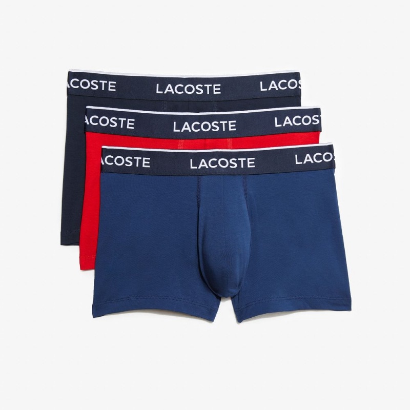 Men's Lacoste Branded 3-Pack Trunks Navy Blue Red Navy Blue | UMH269874