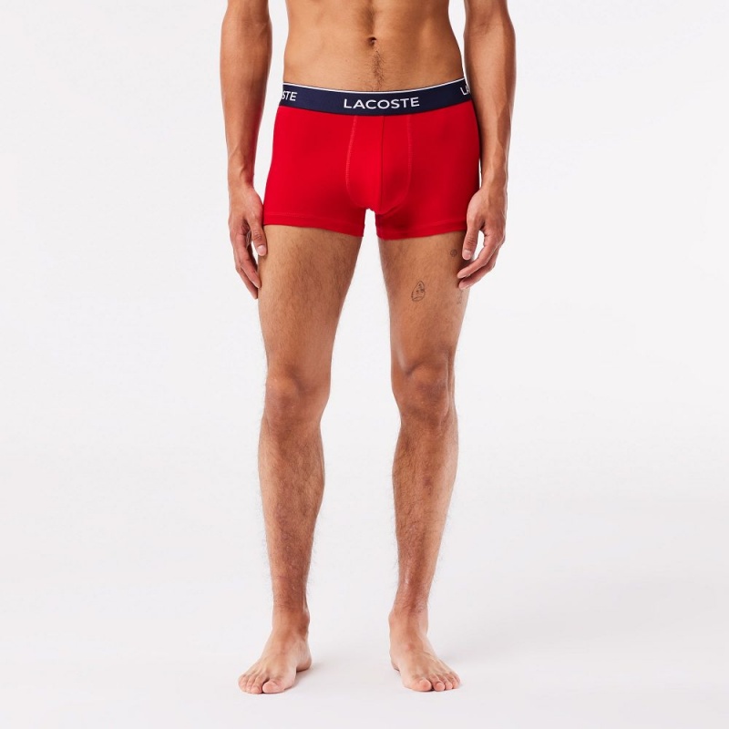 Men's Lacoste Branded 3-Pack Trunks Navy Blue Red Navy Blue | UMH269874