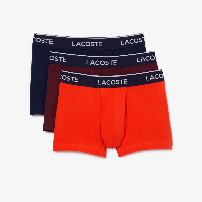 Men's Lacoste Branded 3-Pack Trunks Navy Blue Orange Bordeaux | XAI267901