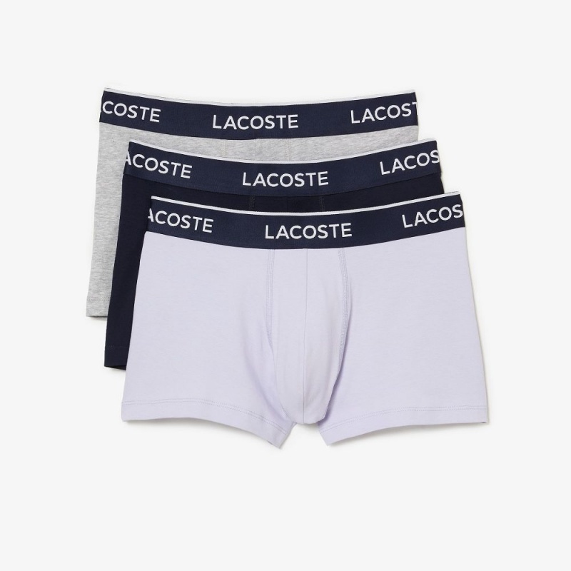 Men's Lacoste Branded 3-Pack Trunks Purple Navy Blue Grey Chine | JTQ290564