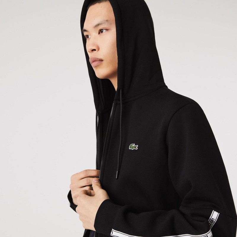 Men's Lacoste Branded Bands Zip-Up Fleece Hoodie Black | KAO964382