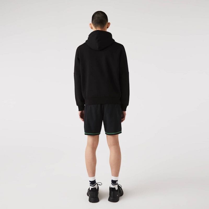 Men's Lacoste Branded Bands Zip-Up Fleece Hoodie Black | KAO964382