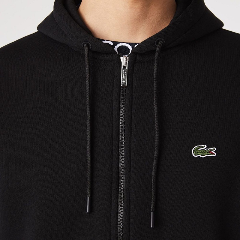 Men's Lacoste Branded Bands Zip-Up Fleece Hoodie Black | KAO964382