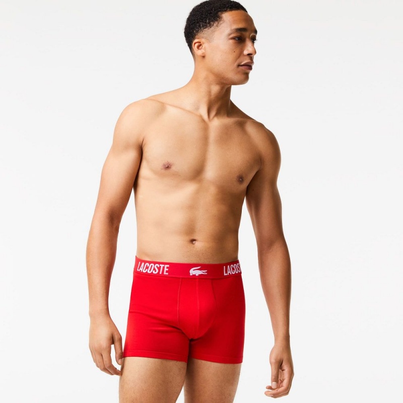 Men's Lacoste Branded Contrast Croc 3-Pack Boxer Briefs Black Red White | BQL962107