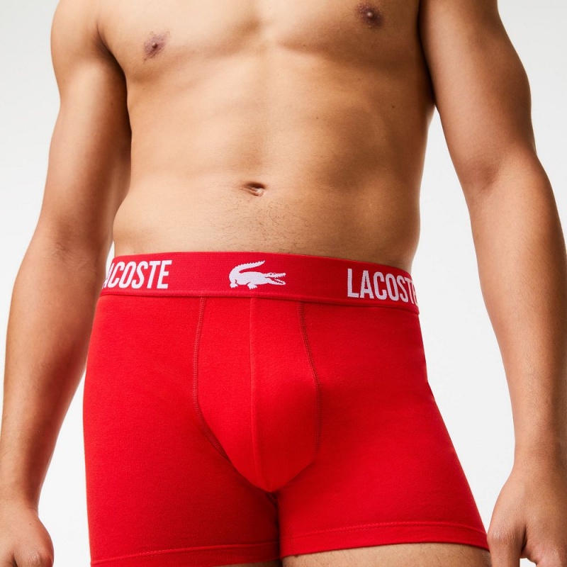 Men's Lacoste Branded Contrast Croc 3-Pack Boxer Briefs Black Red White | BQL962107