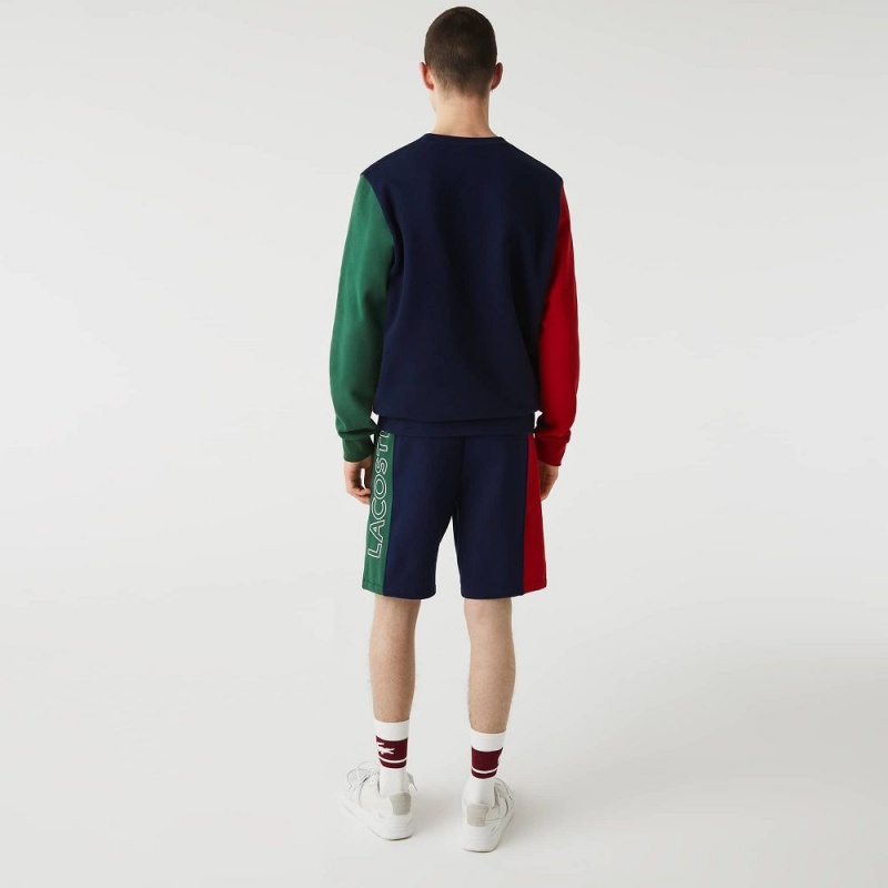 Men's Lacoste Branded Cotton Fleece Blend Shorts Navy Blue Red Green | YKL408752