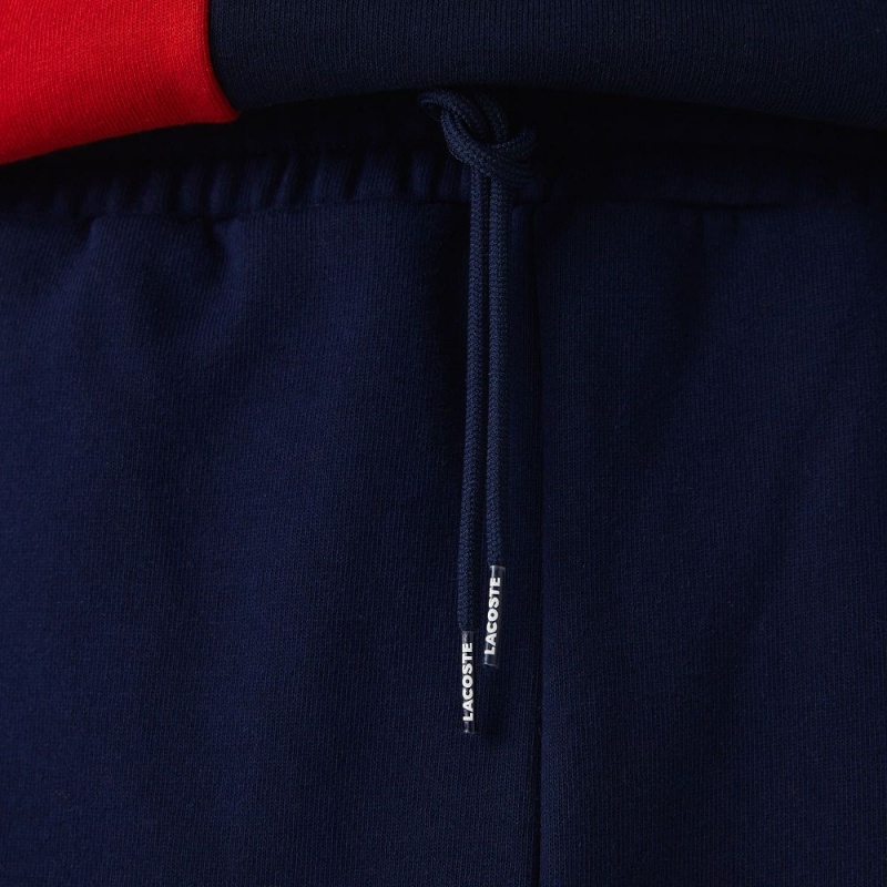 Men's Lacoste Branded Cotton Fleece Blend Shorts Navy Blue Red Green | YKL408752