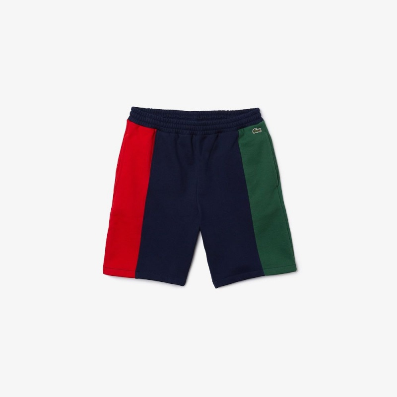 Men's Lacoste Branded Cotton Fleece Blend Shorts Navy Blue Red Green | YKL408752