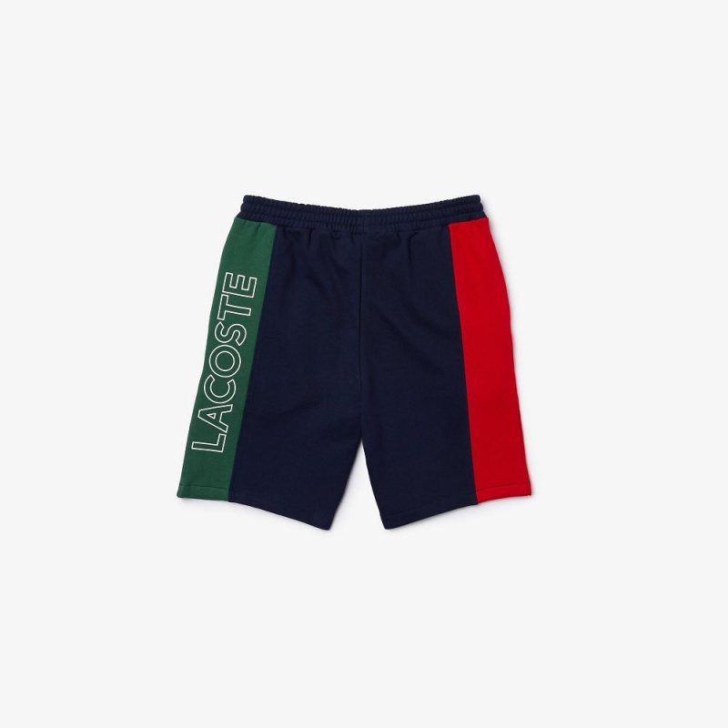 Men's Lacoste Branded Cotton Fleece Blend Shorts Navy Blue Red Green | YKL408752