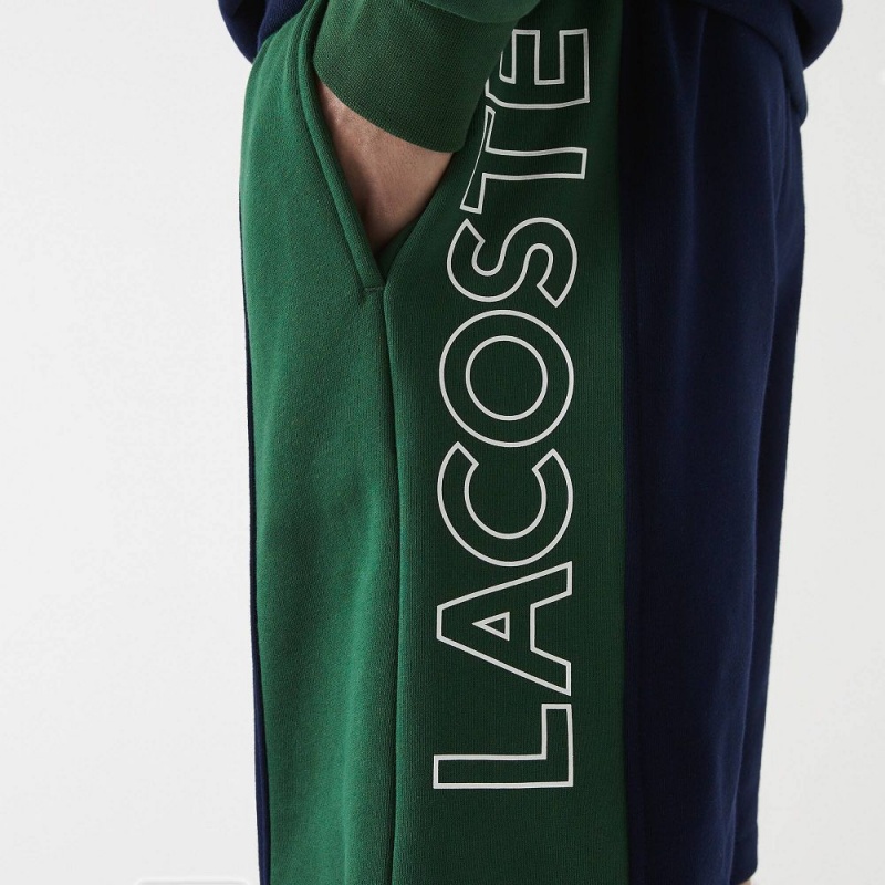 Men's Lacoste Branded Cotton Fleece Blend Shorts Navy Blue Red Green | YKL408752