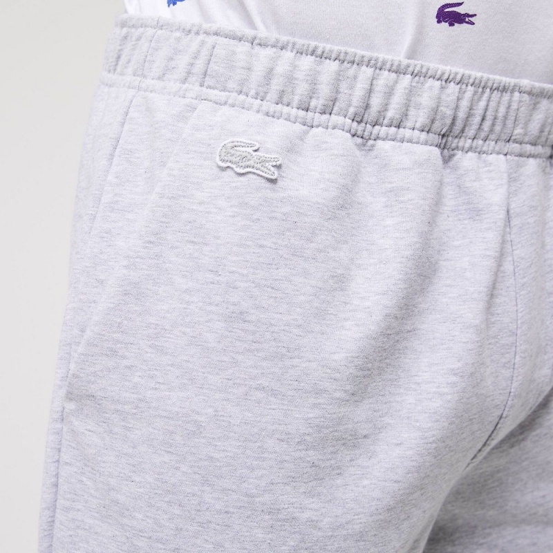 Men's Lacoste Branded Cotton Fleece Lounge Pants Grey Chine White | BSO072368