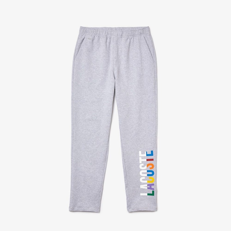 Men's Lacoste Branded Cotton Fleece Lounge Pants Grey Chine White | BSO072368