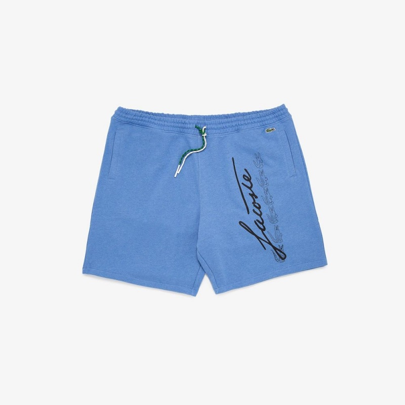 Men\'s Lacoste Branded Cotton Shorts Blue Chine | YJQ258640