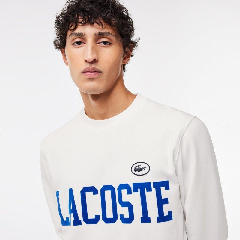 Men's Lacoste Branded Fleece Sweatshirt White | FCH075914