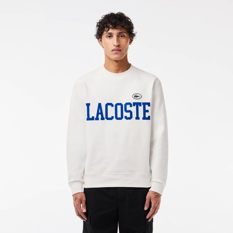 Men\'s Lacoste Branded Fleece Sweatshirt White | FCH075914