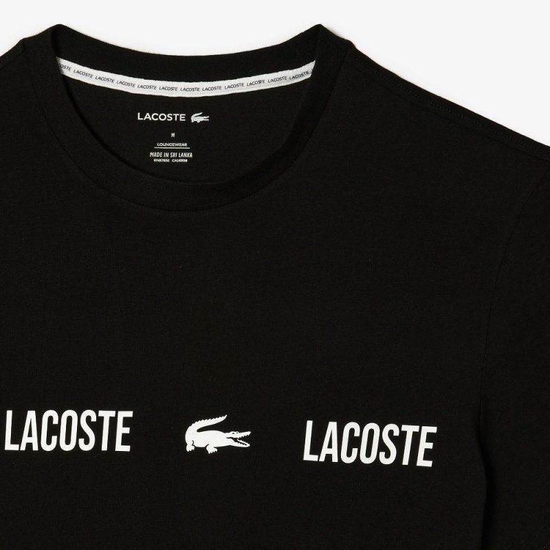 Men's Lacoste Branded Jersey Top Pajamas Black White | WJV657018