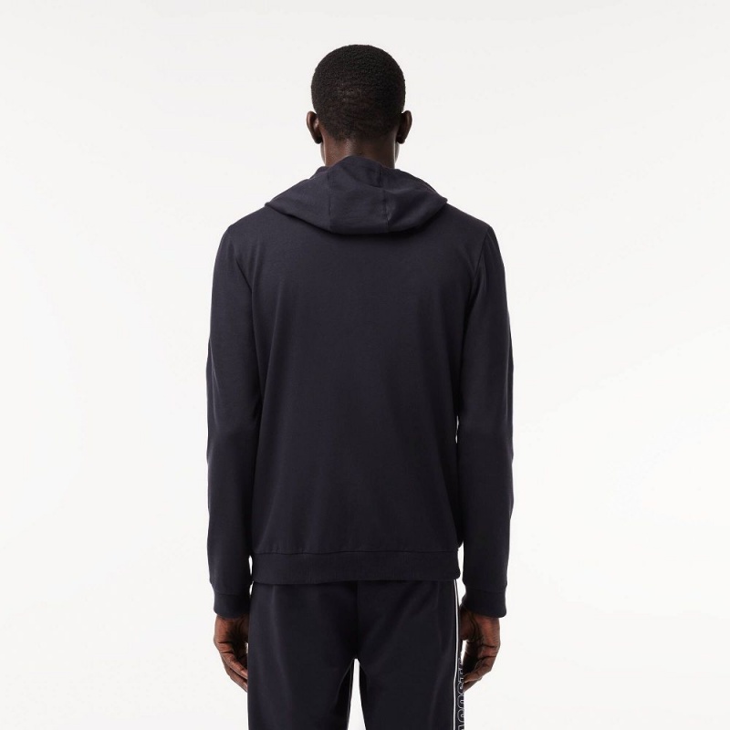 Men's Lacoste Branded Lounge Hoodie Navy Blue White | LGV508194