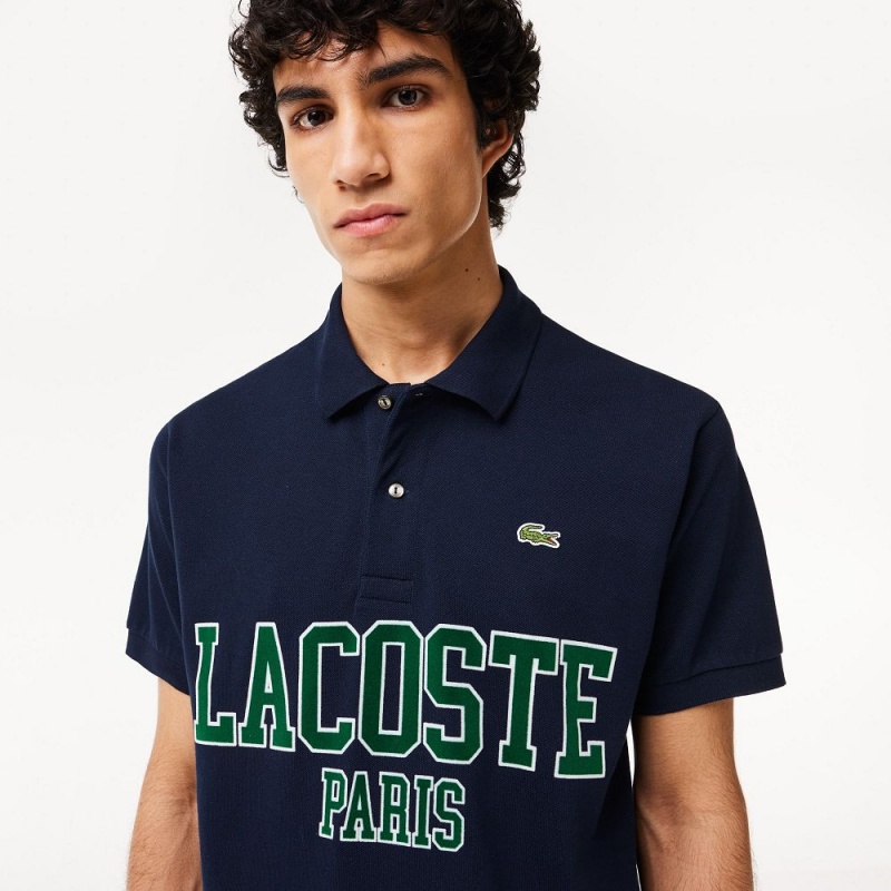 Men's Lacoste Branded Piqué Polo Shirts Navy Blue | OFW641357