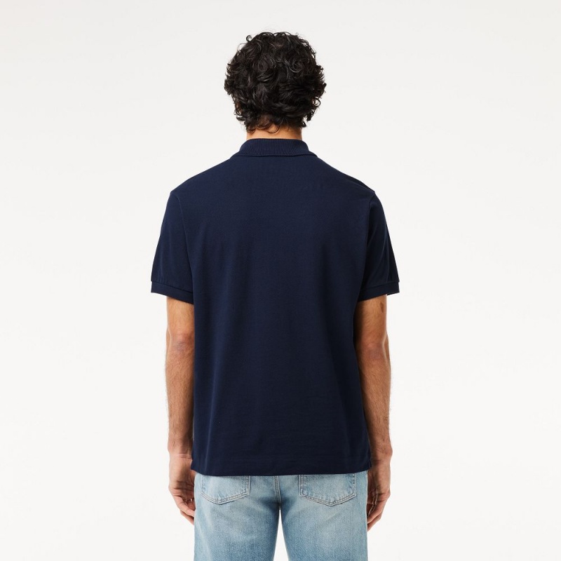 Men's Lacoste Branded Piqué Polo Shirts Navy Blue | OFW641357