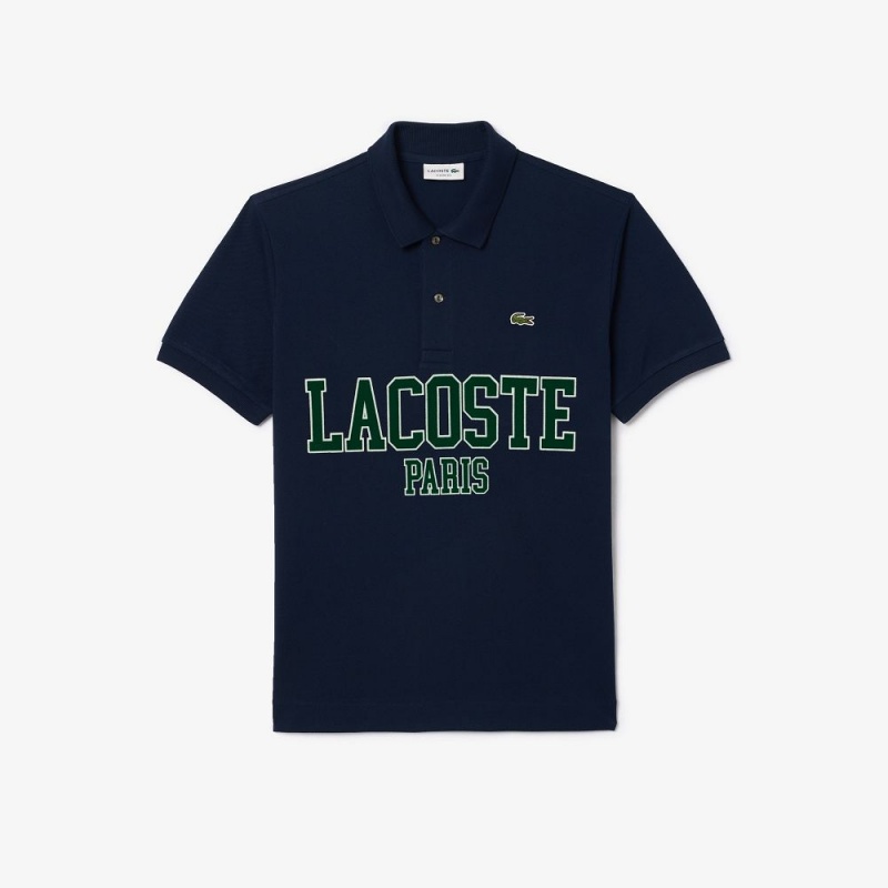 Men's Lacoste Branded Piqué Polo Shirts Navy Blue | OFW641357