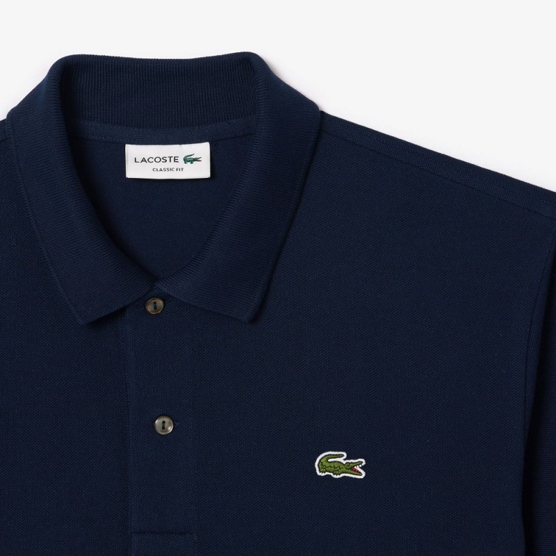 Men's Lacoste Branded Piqué Polo Shirts Navy Blue | OFW641357