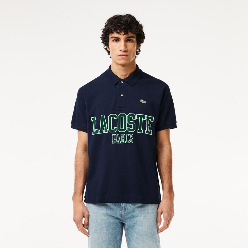 Men\'s Lacoste Branded Piqué Polo Shirts Navy Blue | OFW641357